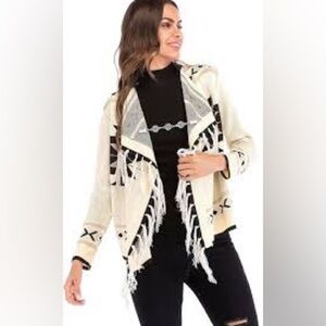 Tea & Cup fringe Aztec sweater open cardigan size medium NWT
